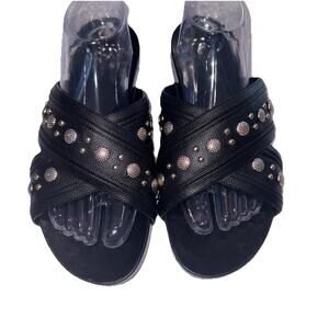 Black Studded Crisscross Slide Sandals